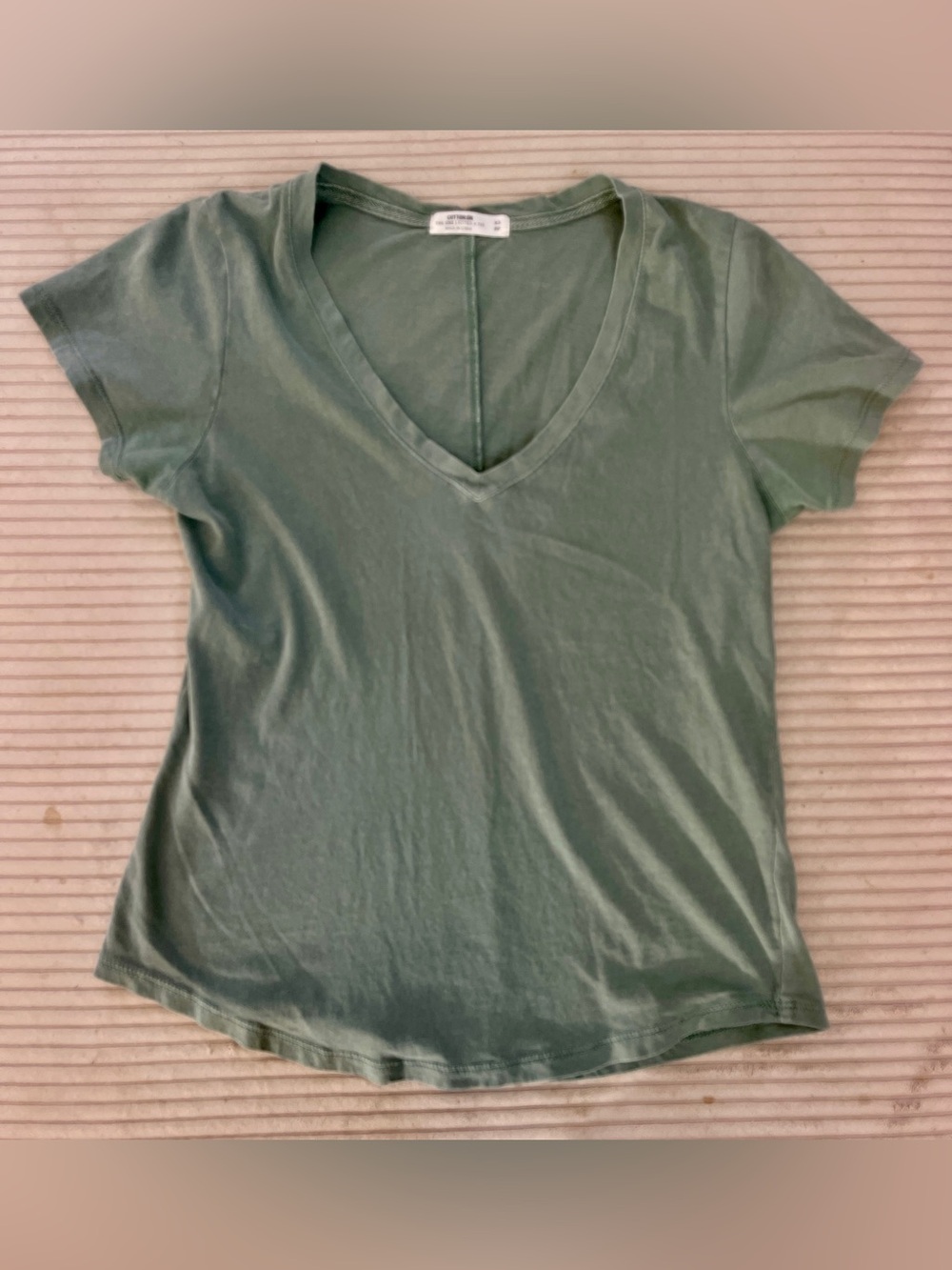 Cotton On Sage Green V Neck Short Sleeve Tee Shirt